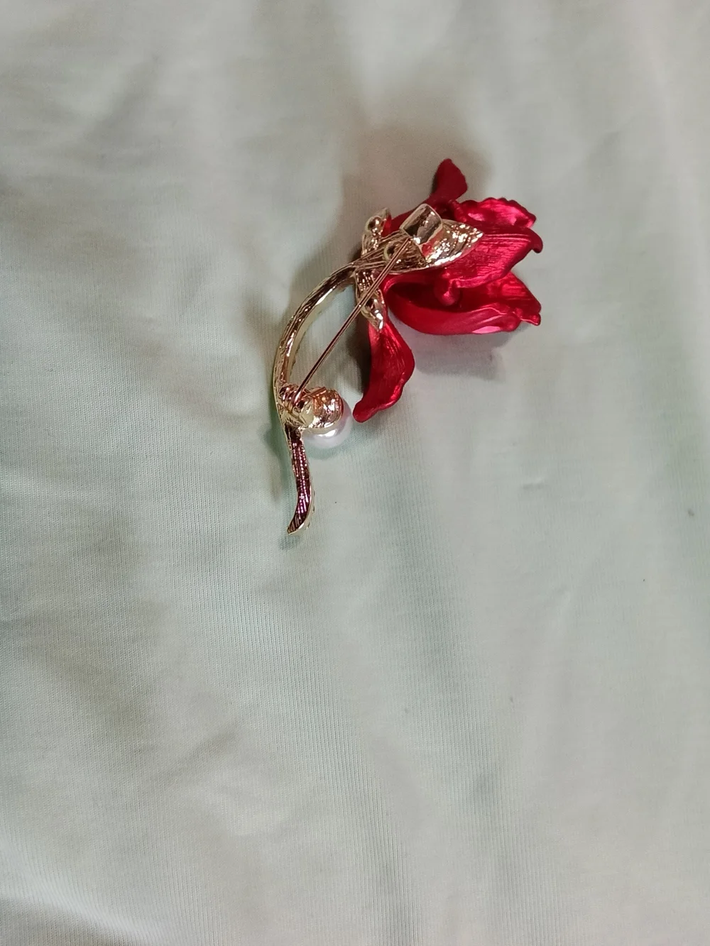 Red Rose Pearl Accent Brooch - Women Jewelry